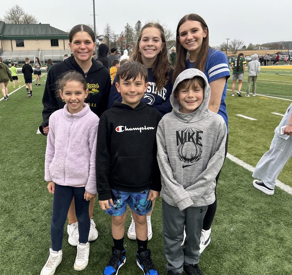 Harrison Park 3rd-graders Brooke Keibler, Blake Dreistadt, Levi Giebel, and their high school buddies Rilie Moors, Abby Rayman, and Kaylee Dreistadt