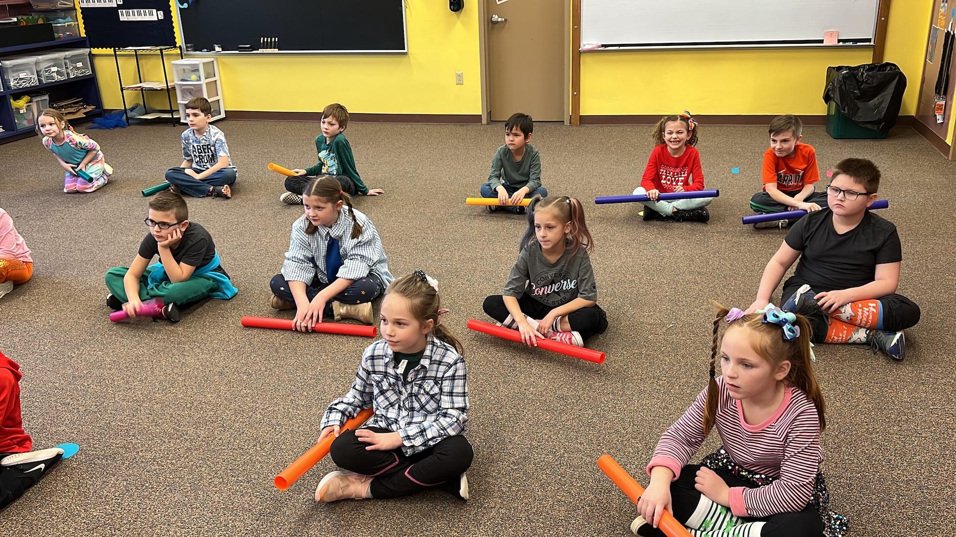 Sunrise Elementary students during the boomwhacker lesson
