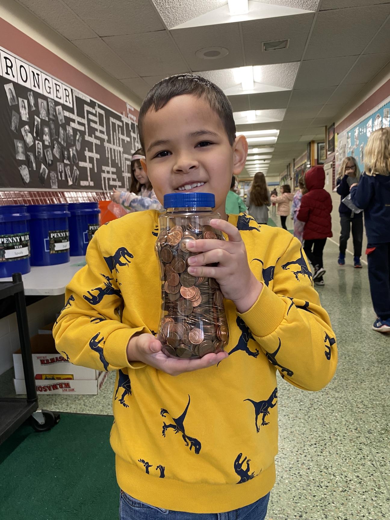 Tyler Pepper brought in a jar full of pennies each day to support Mrs. Gutwalds homeroom
