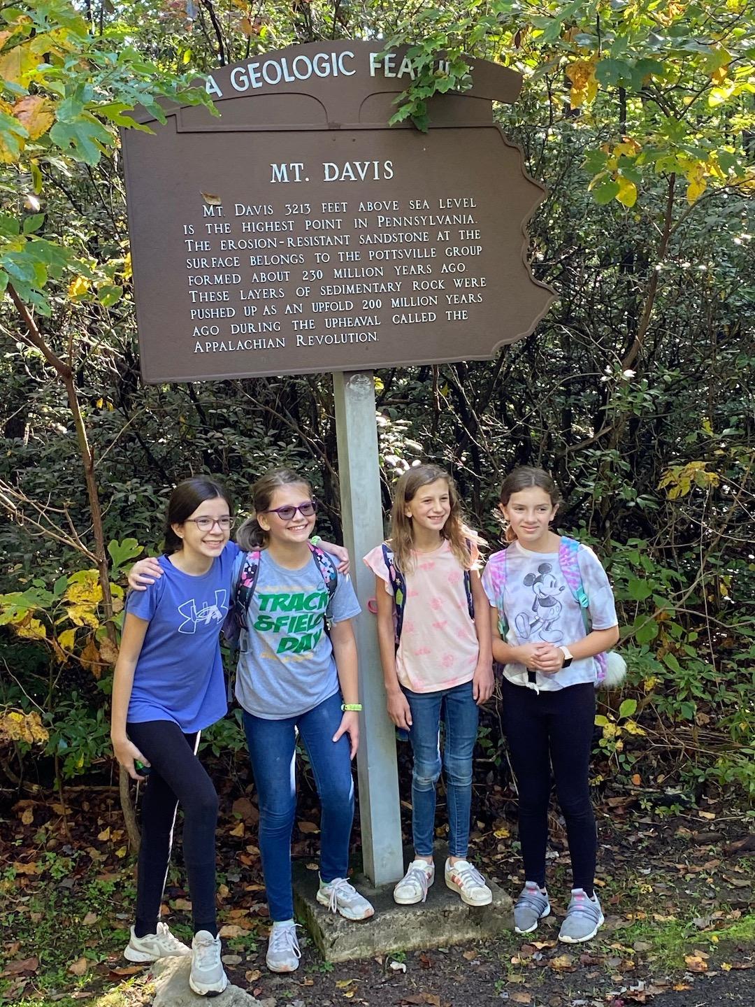 Molly Kessler, Anna Haas, Callie Klingensmith, and Savannah Mull pause for a rest after climbing Mt. Davis
