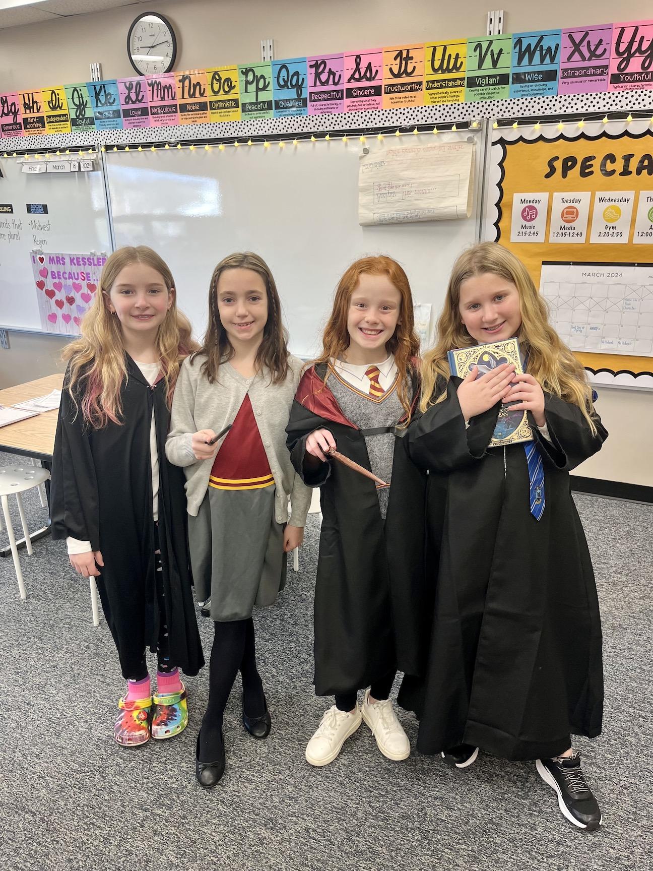 McCullough students Cora Ward, Leighton Bratkovich, Lexi Fleming, Danica Rellick dressed like Harry Potter characters